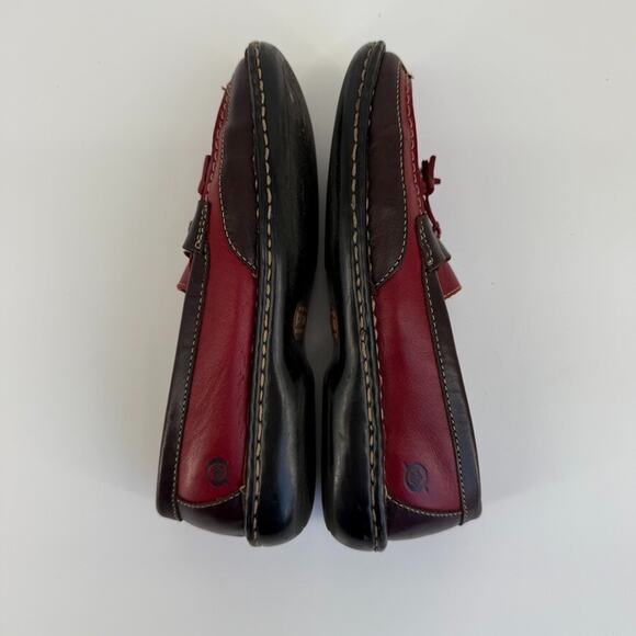 Born Womens Loafers Shoes 8 Red Brown Tassel Slip On Leather Retro - Picture 8 of 12